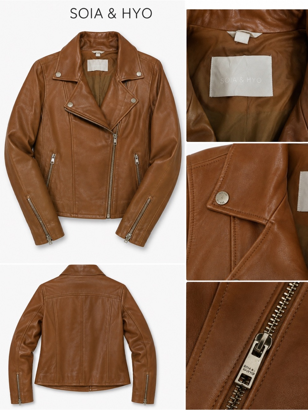 Soia & Kyo Brown Leather Biker Jacket